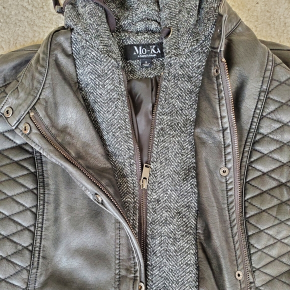 meriam knit hood faux leather jacket
